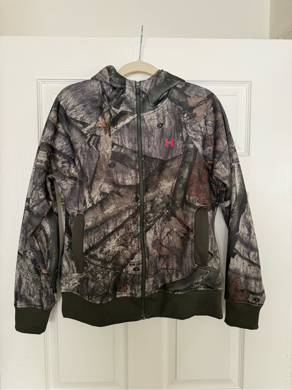 Under Armour Realtree Camo Zip Hoodie with Olive Trim and Pink Logo